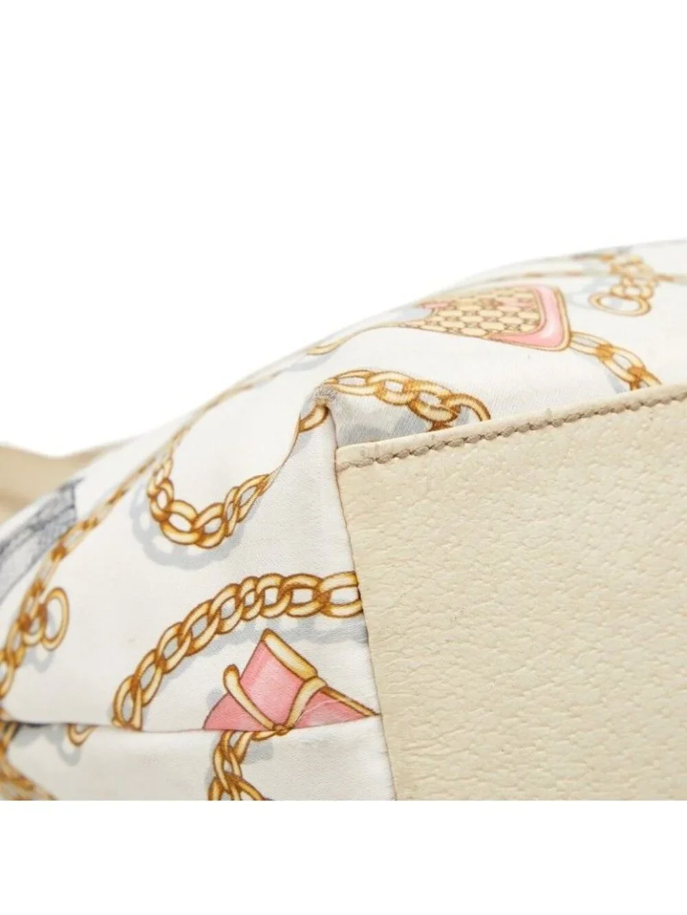 Gucci Logo Chain Motif Mini Tote White Multicolor Nylon Leather
